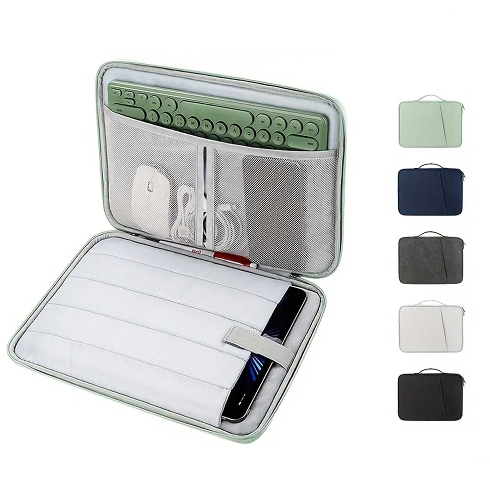 Solid Color Business Travel Tablet Bag Nylon Tote Handle Waterproof Office Laptop Sleeve Protective Cover Bag