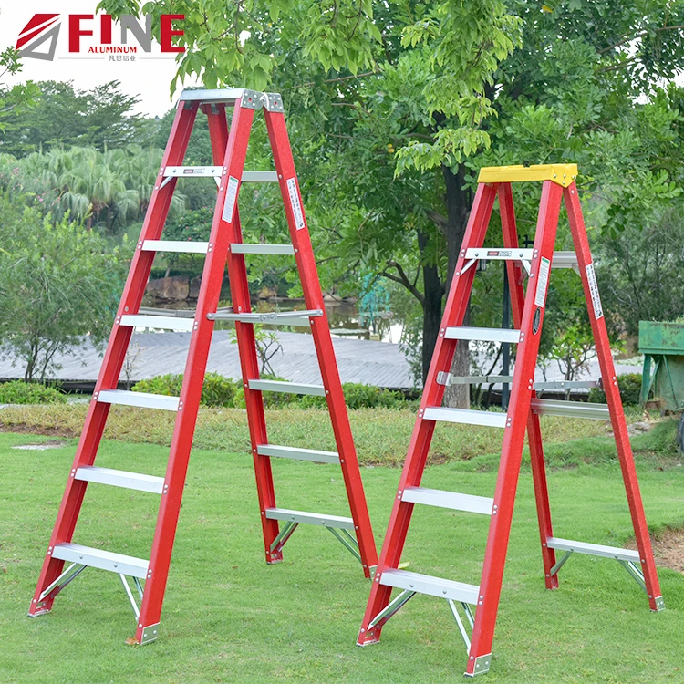 Twin Simple  Work Tray Folding Fiberglass Ladder For Electician