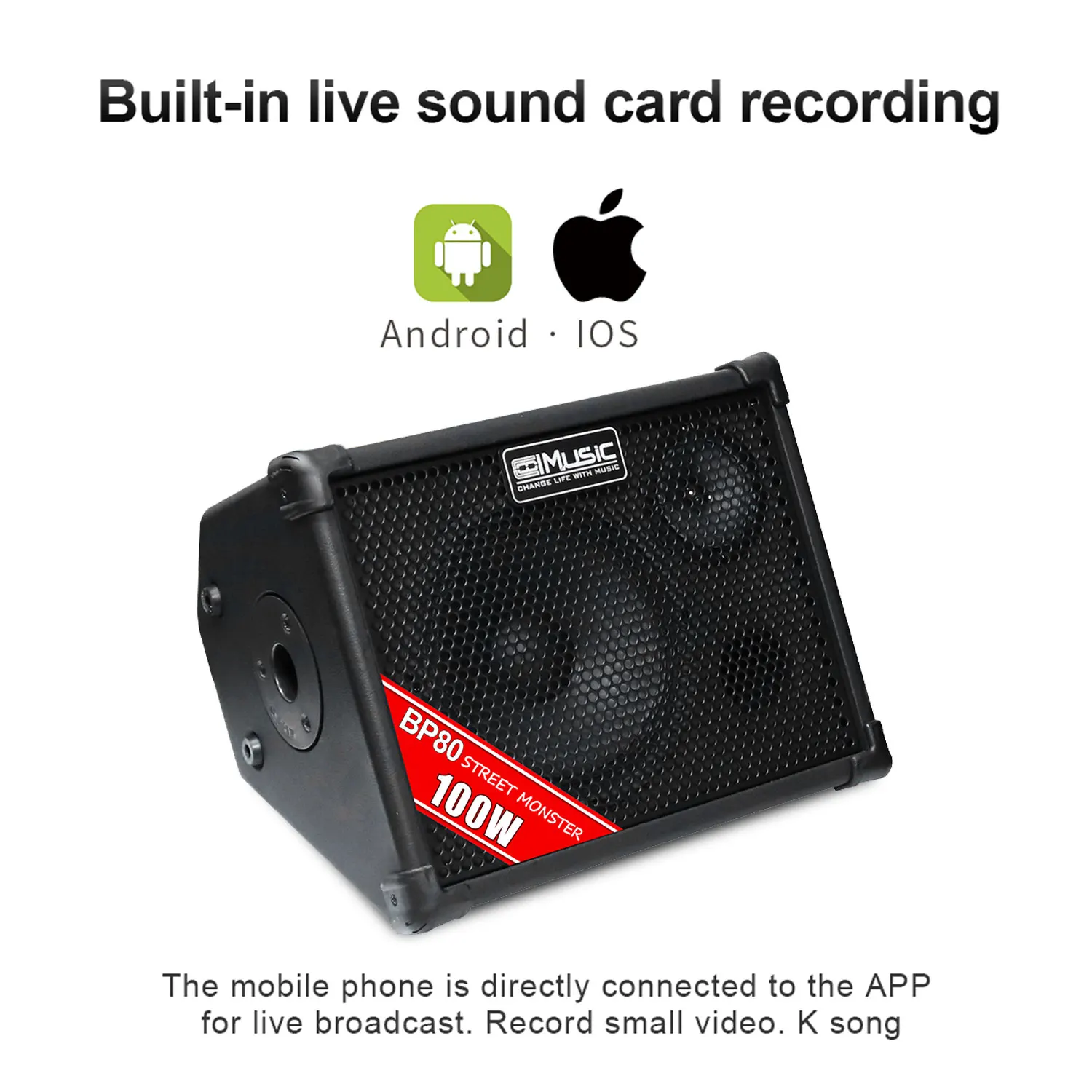 COOLMUSIC 100W Rechargeable Outdoor Amplifier Vocal Karaoke Speaker Acoustic Guitar Amplifier