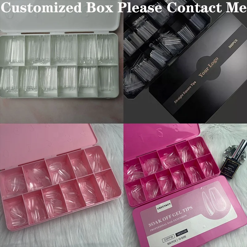 500pcs/Box False Nails Clear Flattened Square Nail Tips Full Cover Short Square High Quality XL Square Nail Tips No C Curve