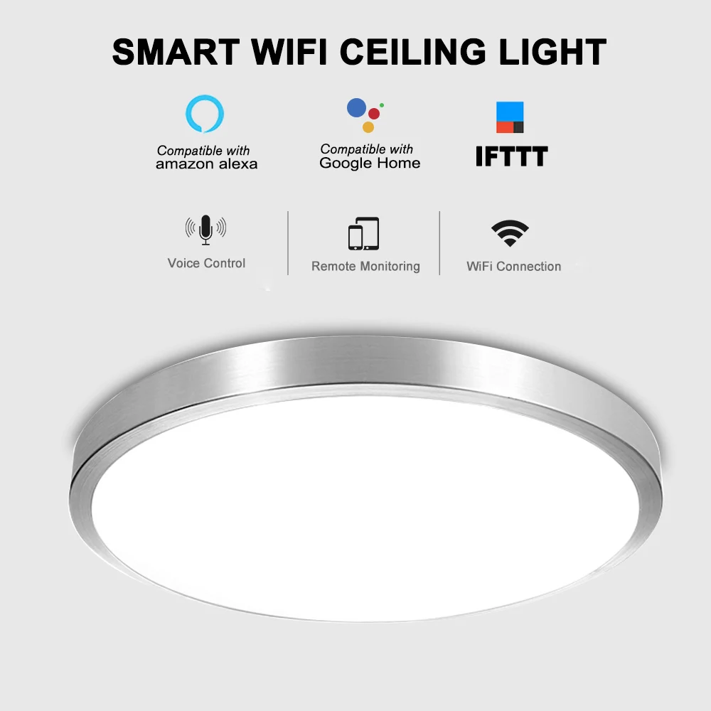 
Intelligent Dimmable CCT Adjustable Lamp Tuya Wifi Amazon Alexa Google Home Smart Phone Voice Control Modern LED Ceiling Light 