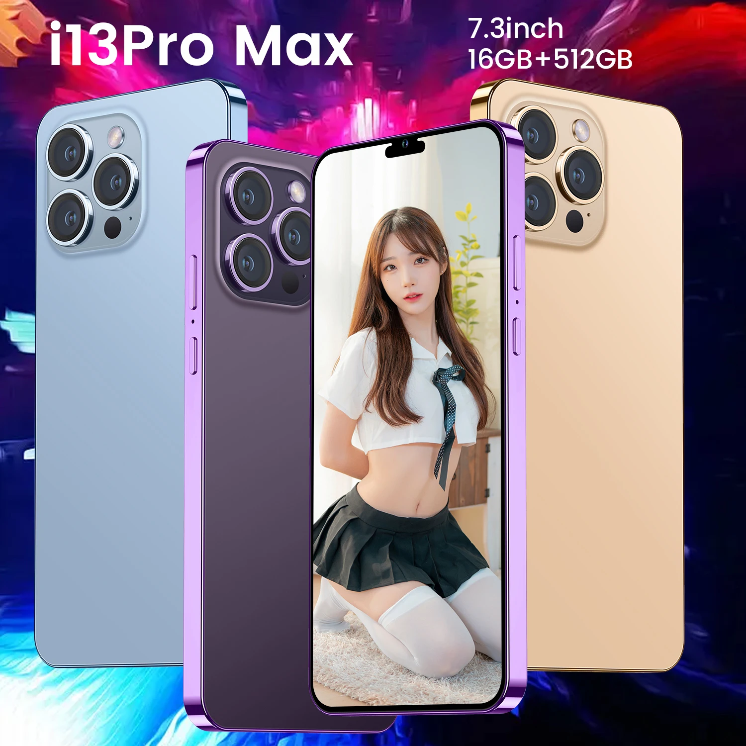 New Global i 14 pro max cell phone 7.3 inch Big Screen 5G smartphone 16GB + 512GB dual SIM Android mobile i phone I14 PRO MAX
