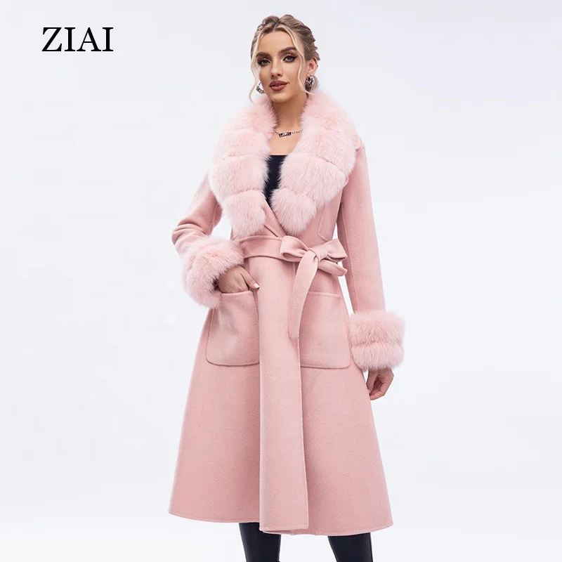 High quality jackets women wool winter double breasted blend ladies pea coat cashmere wool trench coat
