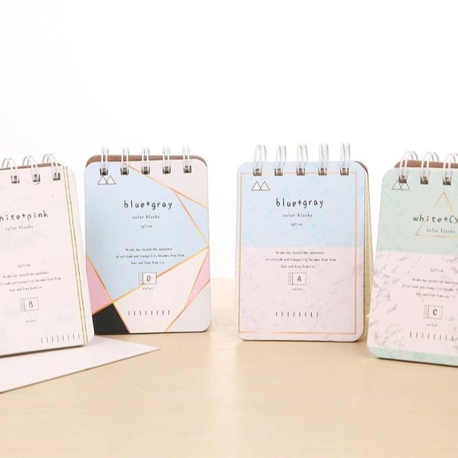 Custom Wholesale artpaper stock A6 hard cover notebook page up spiral notepad mix design