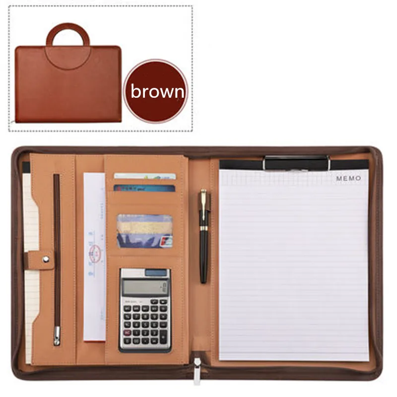 Professional A4 Business File Holder PU Leather 3 Ring Binder Padfolio Case Executive Folder customized logo