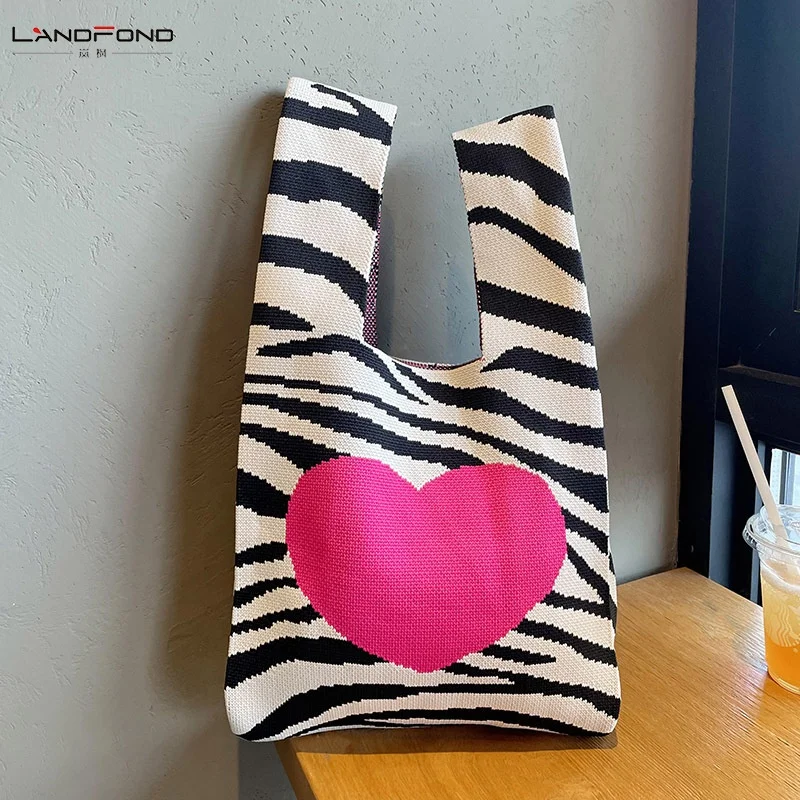 Landfond Accessory Tote Bags Foldable Knitted Shopping Handbag Shoulder Tote Bag for Daily Custom Logo Canvas for Women Single
