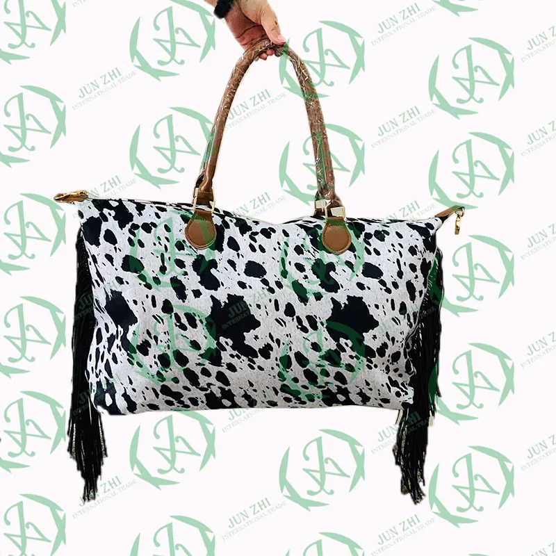 Black Fringe Cow Hide Weekender Bag