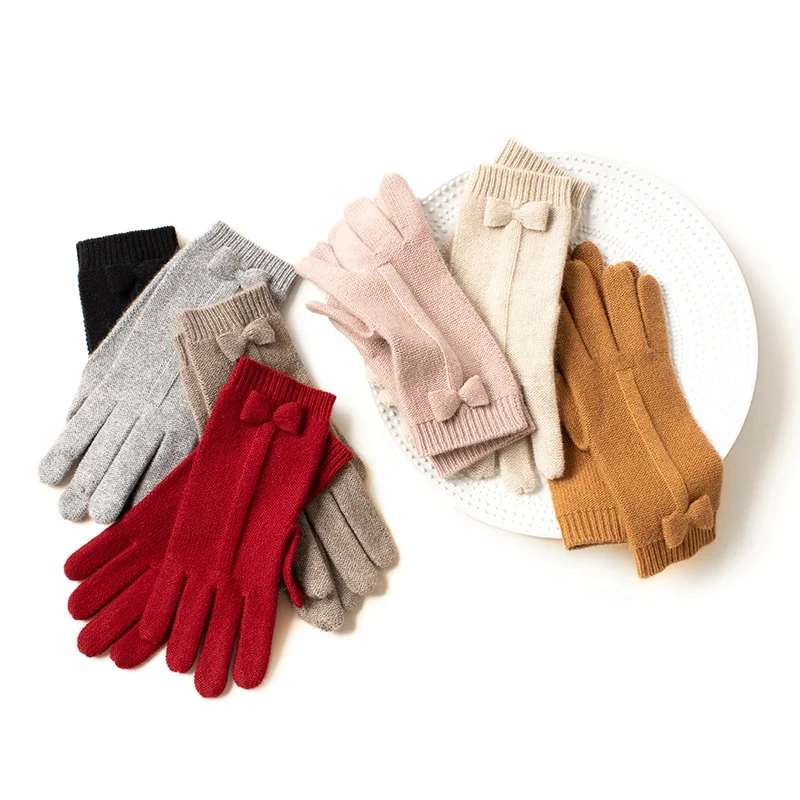 2021 popular ladies and girls hot picks top quality cashmere knitted gloves with fancy knots