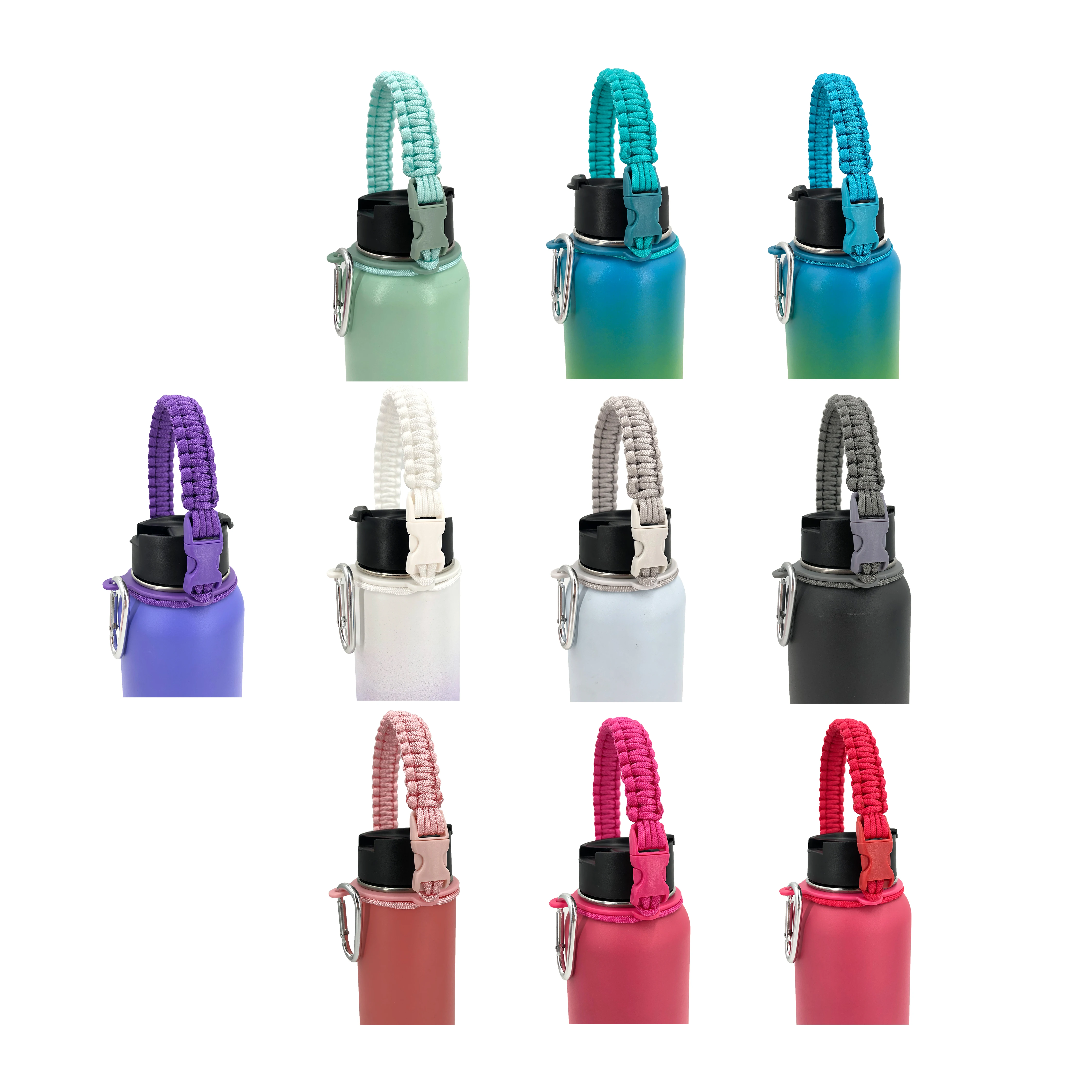 Paracord Water Bottle Handle Survival Strap Cord  with Safety Ring Carabiner Bottle Strap for Walking Hiking Camping