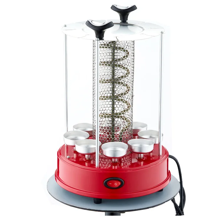 Color Box Indoor Smokeless Vertical Rotating BBQ Rotisserie Satay Kebab Skewer 1000W 3 in 1 Non-stick Electric Pan 1000 220