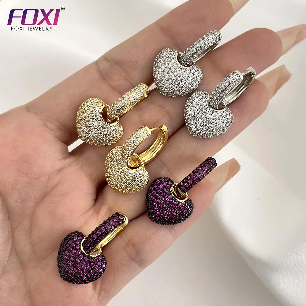 Foxi ювелирные изделия 18K позолоченные серебряные сердца с кубическим цирконием cz обруч серьги для