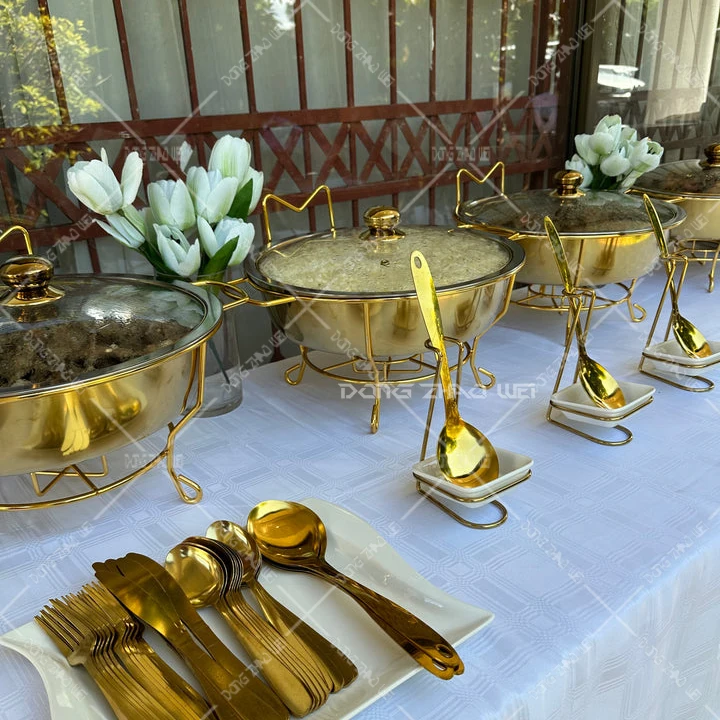 Restaurant Equipment 8Litres Golden Stand Buffet Food Warmer Catering Party Gold Round 8L Chafing dish Glass lid Soup pot