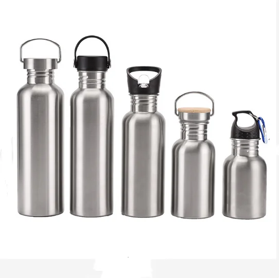 Hot sale customized branded logo sport drink bottle  single wall stainless steel water bottle with bamboo lid