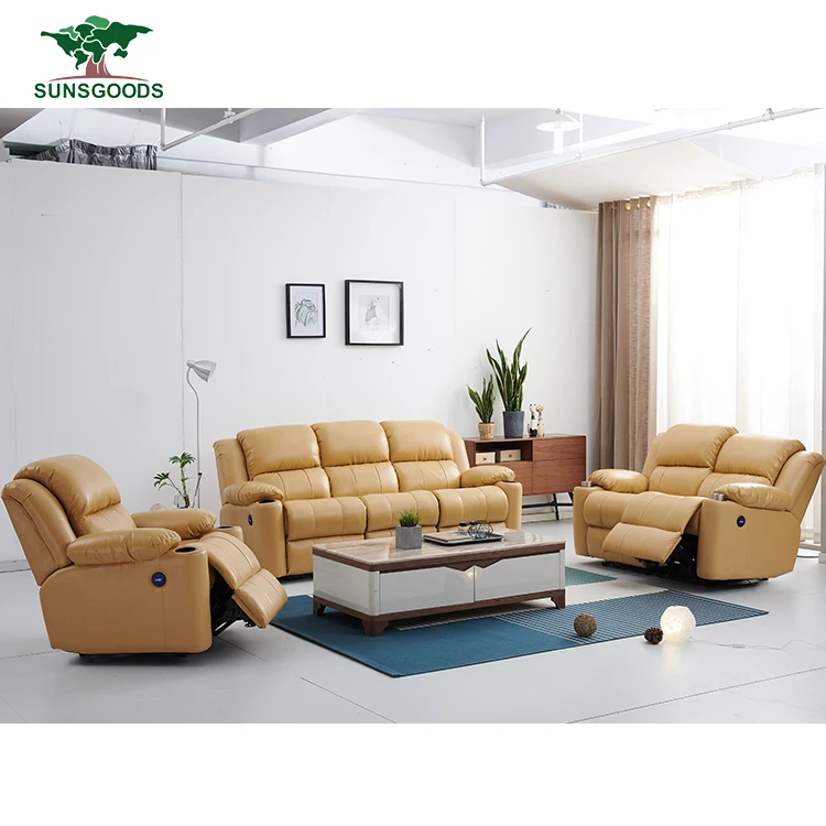 Electric power expensive leather recliner sofa set for sale