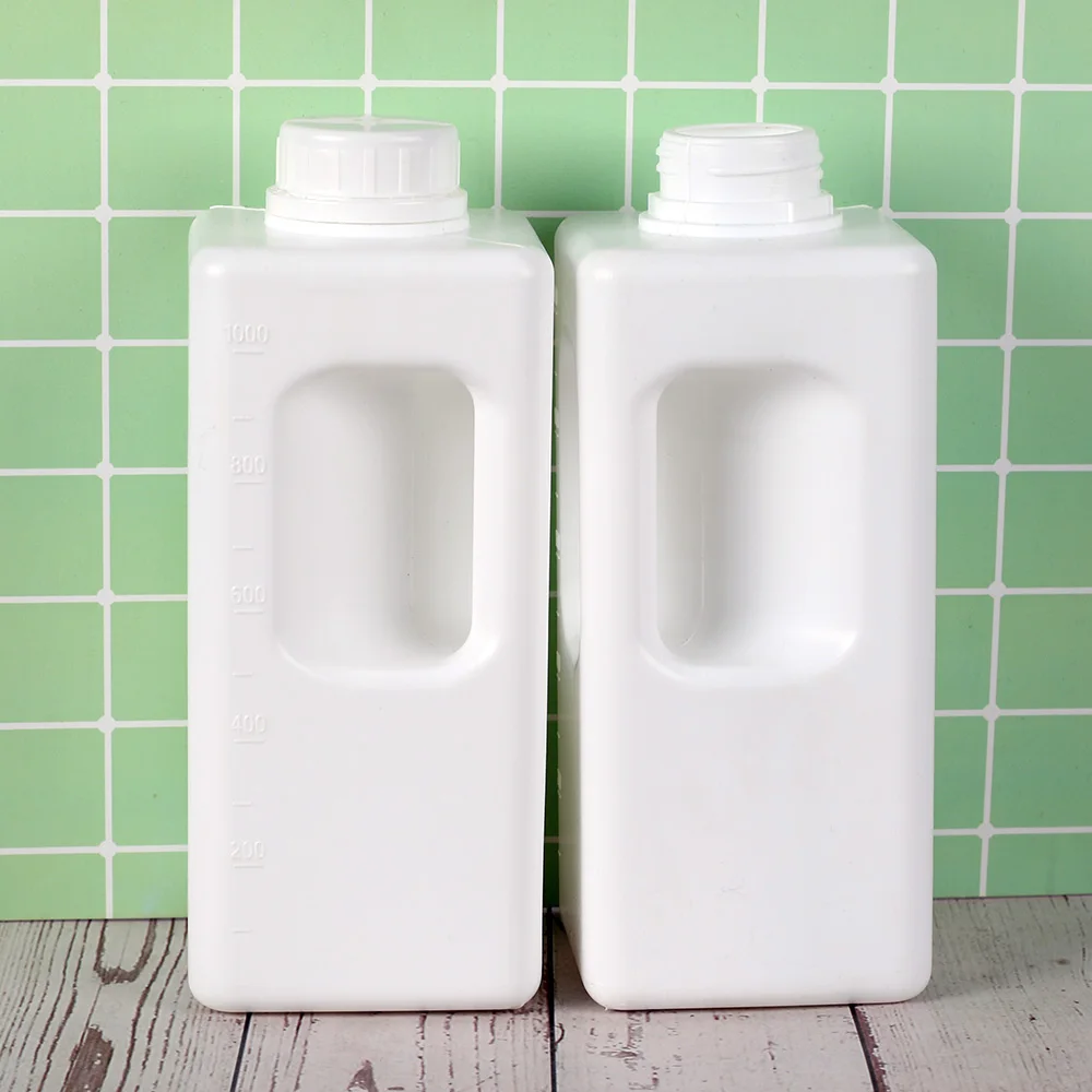 High quality wholesale square HDPE Yogurt milk plastic bottle 1L chemical bottle with handle