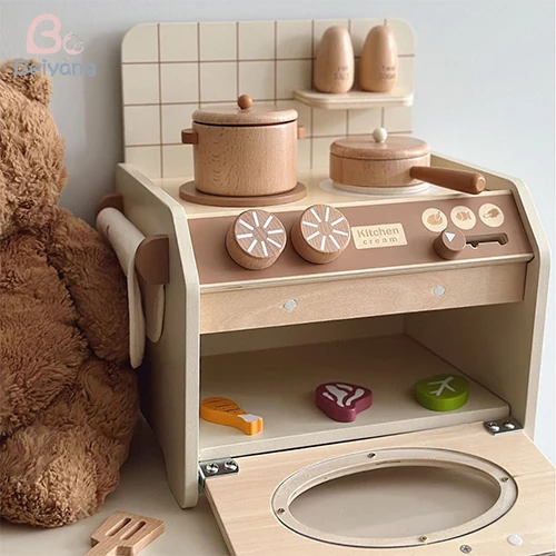 Montessori Wooden Kitchen Kid Toy Set Wooden Pretend Kitchen Toy Educational Preschool Wooden Kitchen Accessories Toy
