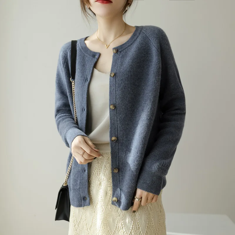 IMField Customization wool cardigan women Female Undyed Warm Lightweight Fitting  Knitted Wool Cardigan