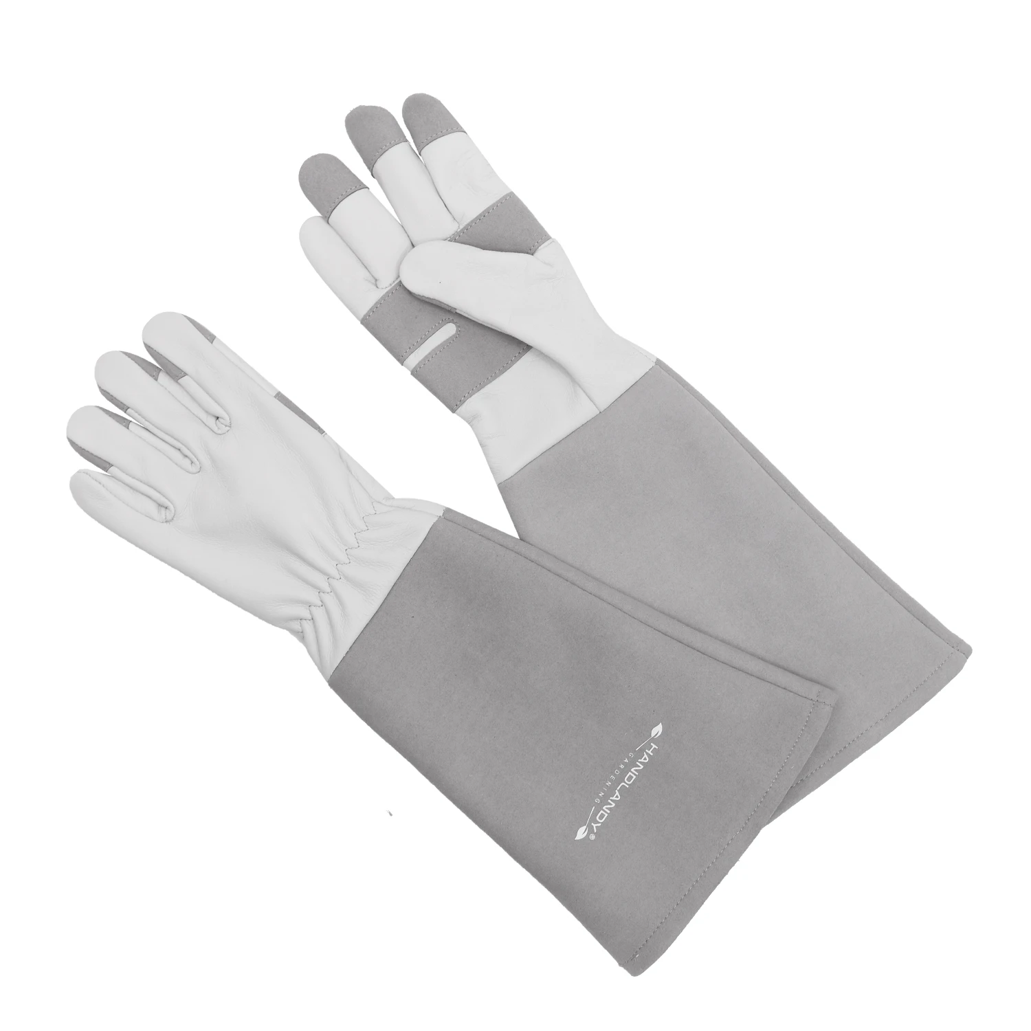 HANDLANDY In Stock Grey Cowhide Women Rose Pruning Long Sleeve Safety Yard Work Thorn Proof Leather Gardening Gloves