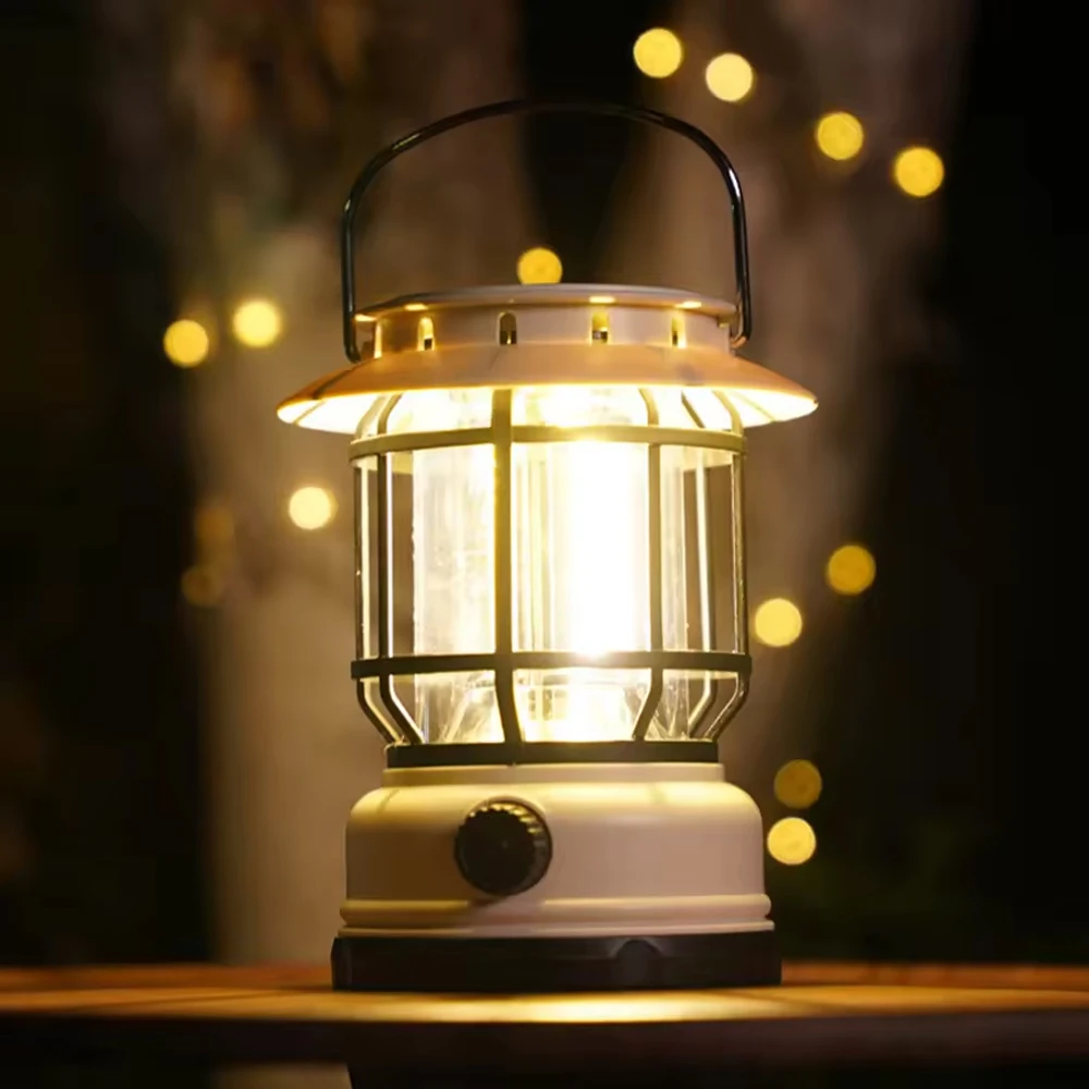 Waterproof Solar Rechargeable Camping Light Retro Outdoor Light Atmosphere Tent Lantern with Type C