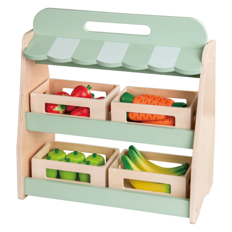 Kids Wooden Market Store Pretend Play Combination Toys Fruit Vegetable Market Stand Toys