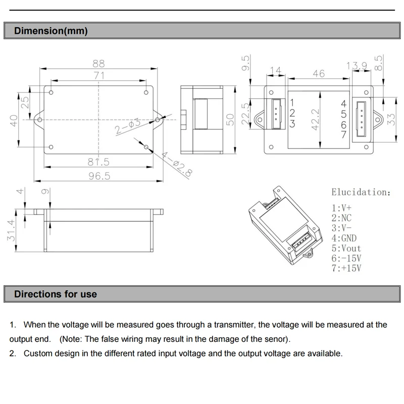 hall effect voltage transducer QNHV2 Input 50V 75V 100V Output 5V 10V 20mA hall ac dc voltage sensor factory
