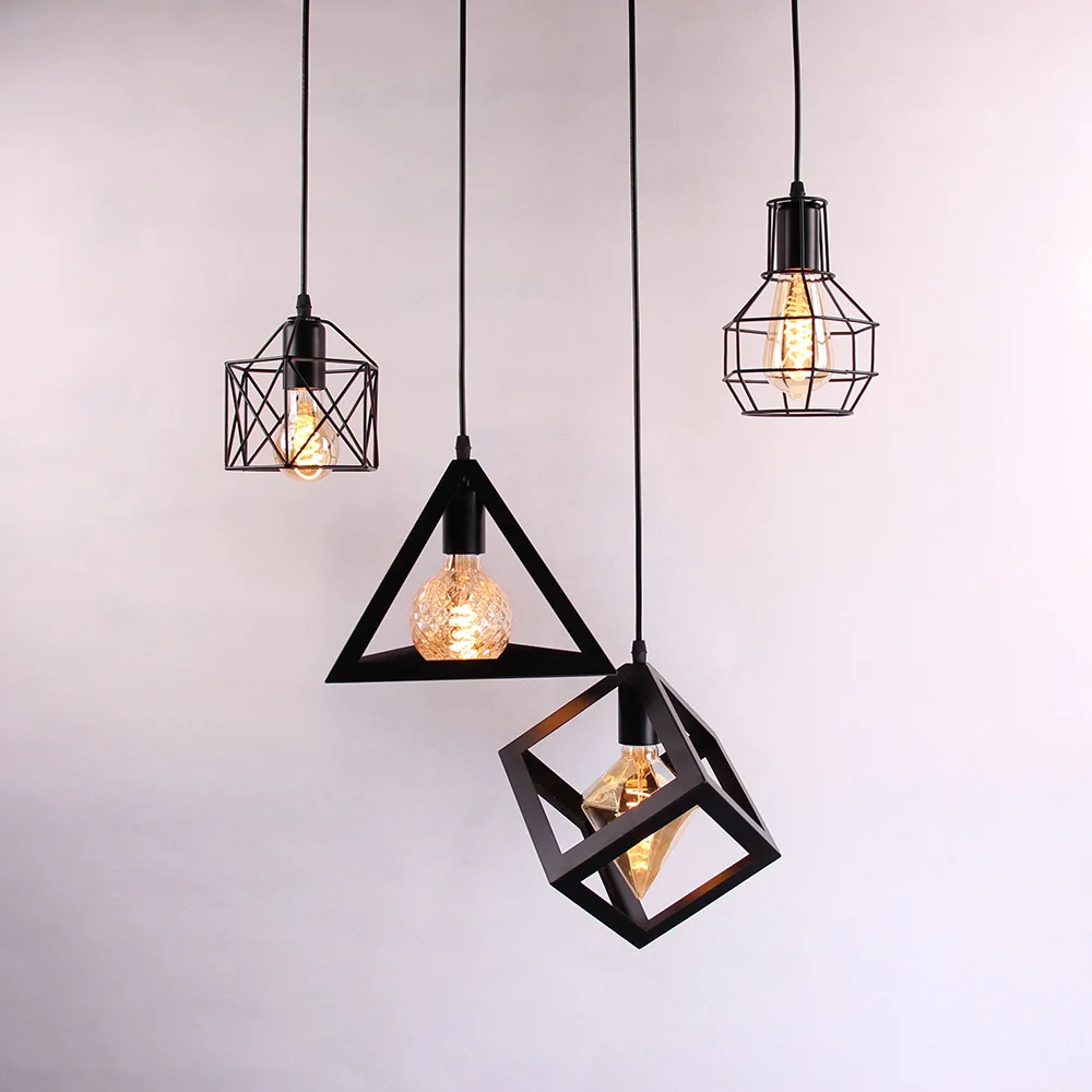 Retro Industrial Pendant Light Nordic Black Metal Cage Lighting Fixtures Iron Loft Cage Kitchen Vintage Adjustable Hanging Lamps