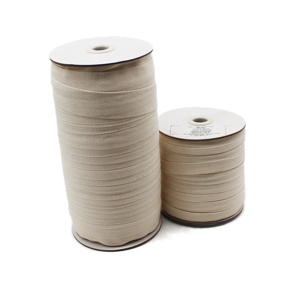 Customized beige 1 inch 100% cotton narrow herringbone woven ribbon twill jacquard tapes