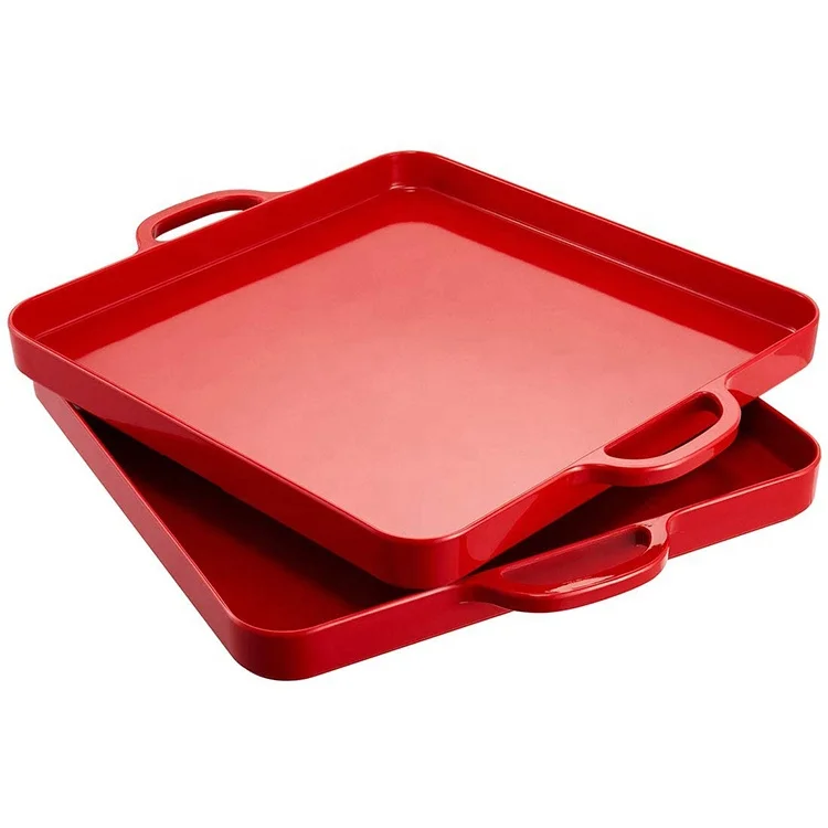Настольный кухонный поднос для пищевых сервисов, красный большой Меламиновый квадратный поднос с ручкой для вечеринок