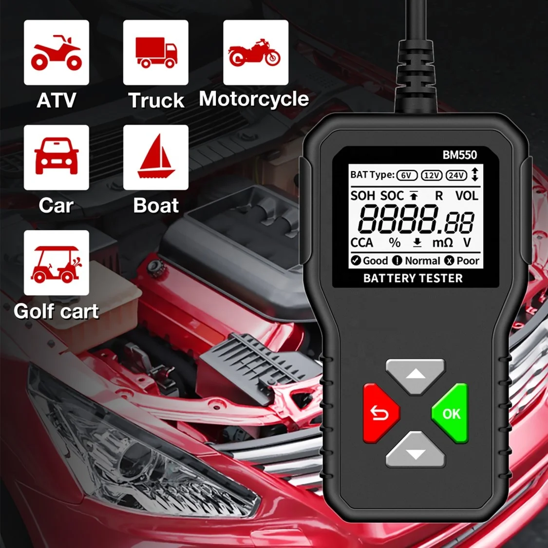Automotive Test Battery Tester Tools KINGBOLEN BM580 Car Health Exam Reversible Access Clip Voltmeter For Moto W650 KW208 BST360