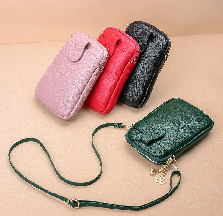 Waterproof Dark Green Soft Leather Cell Phone Purse Bags Mini Mobile Phone Cases Crossbody Pouch for Apple iPhones