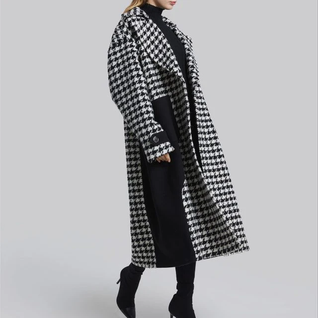new design custom casual oversized long sleeve houndstooth fall trench coat for women