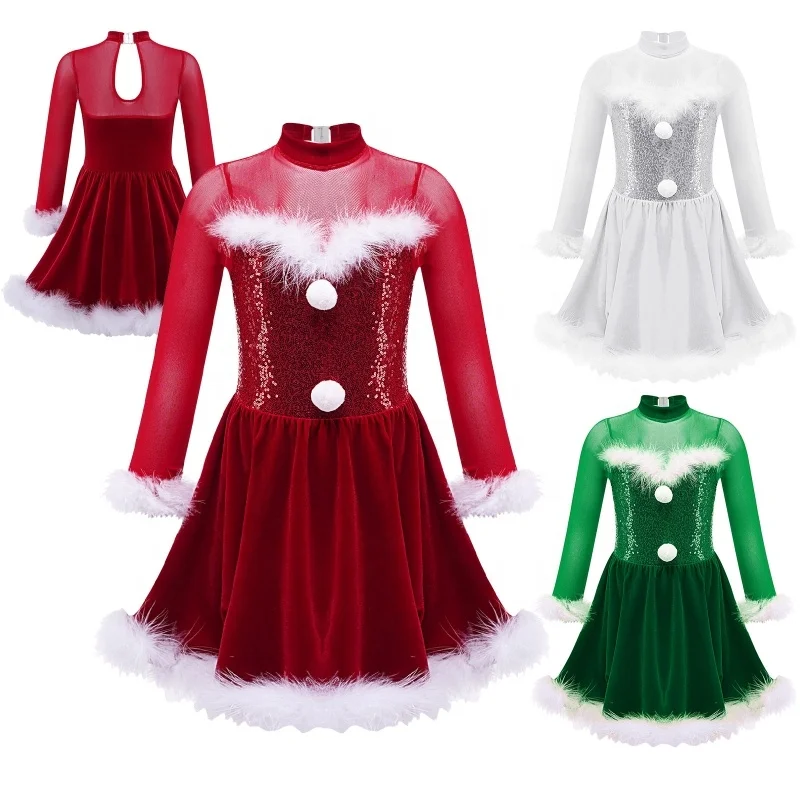 6-16 Kids Dancewear Manufacturer Girls Stage Dance Costume Christmas Jumpsuit Dance Dresses For Performance Wear
