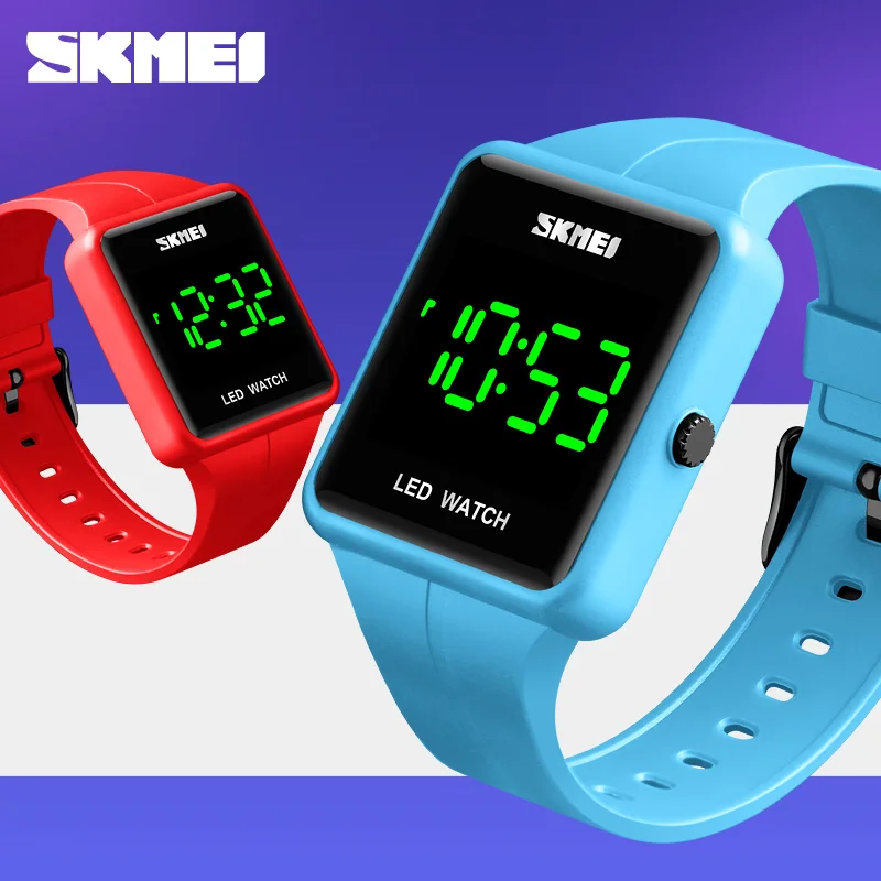 
SKMEI Simple Sport LED Light Big Figure Display 3Bar Waterproof Colorful PU Strap Men Women Digital Watch 