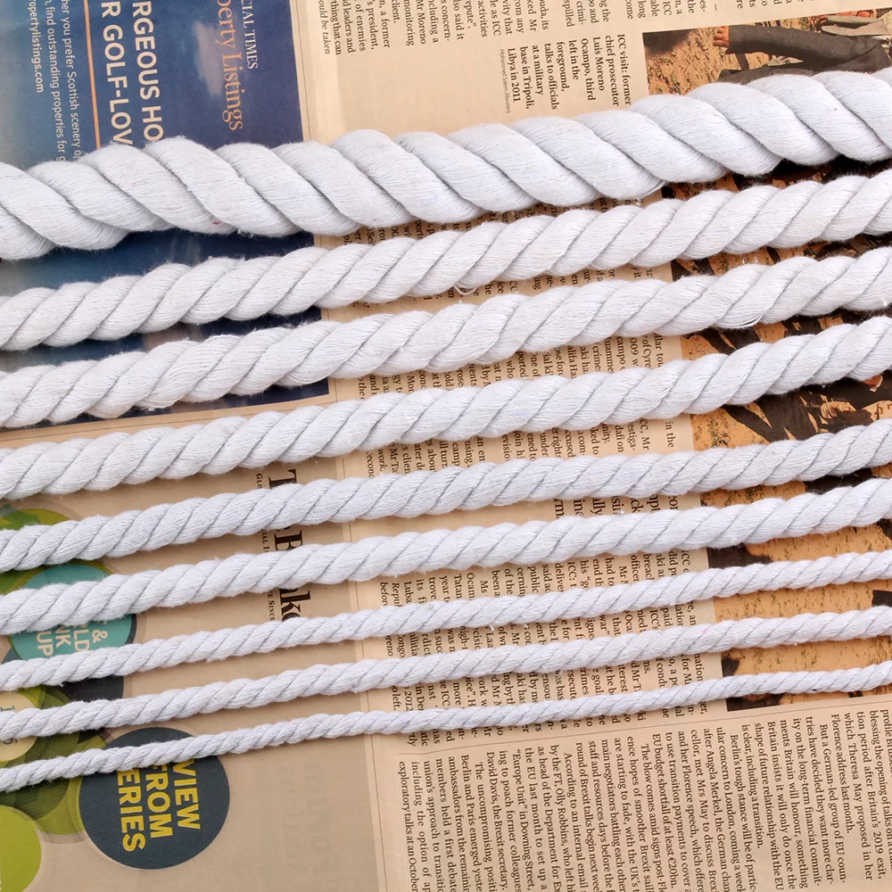  [16]Wholesale 3 strand twisted cotton twine bleached white string 5mm 7-8-20mm 1cm thick macrame cord