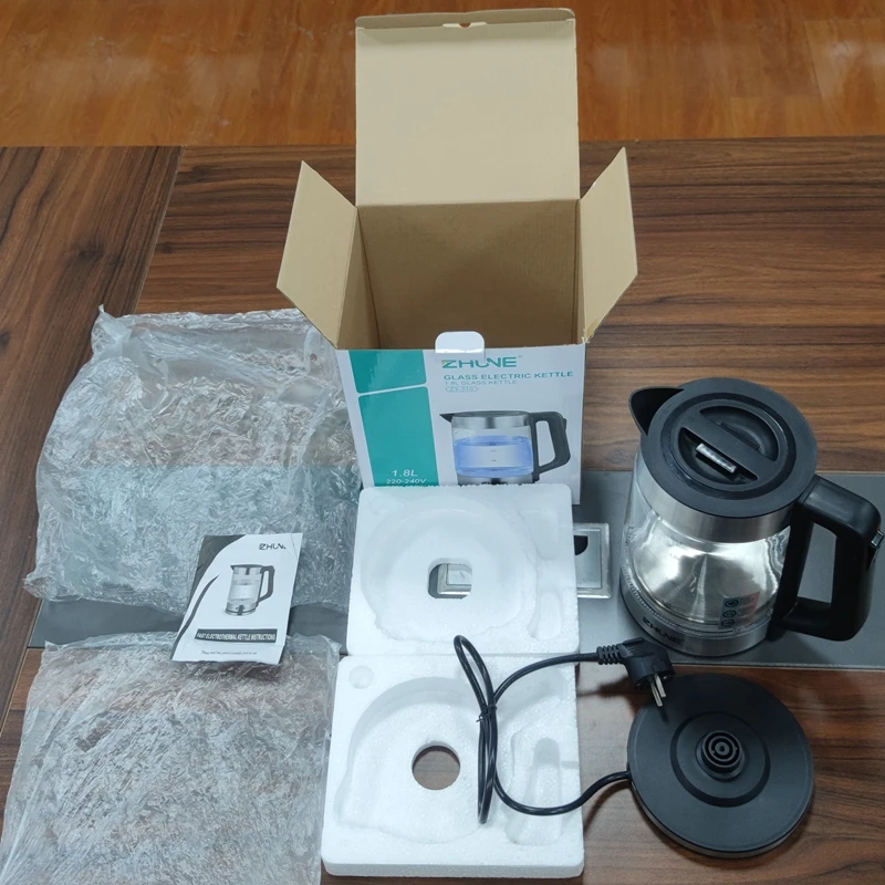 ZHUNE Spot Wholesale Transparent Electronic Kettle Portable Cordless Kettle 2L Samovar Tea Maker Tea Pot Glass