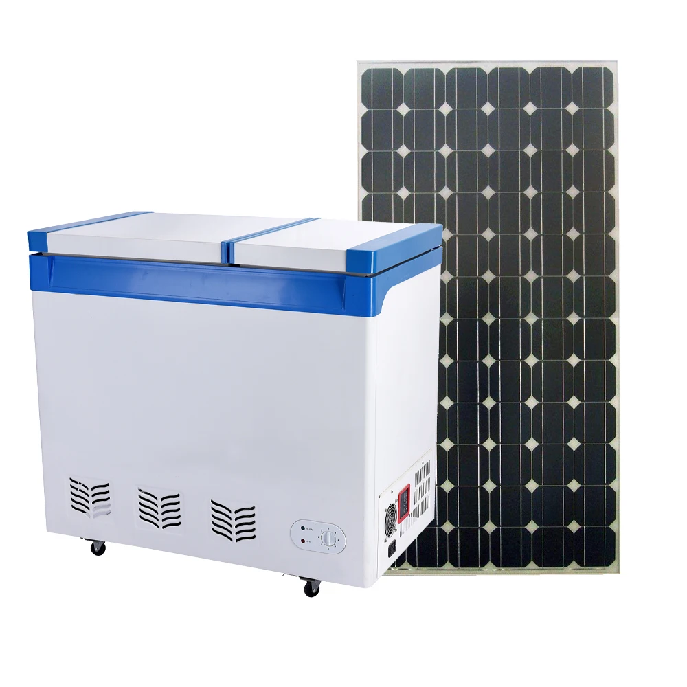  DC 12 V/24V Солнечный морозильник 100 мм Толщина пенопласта двойная дверь глубокий глубокое морозильное вместилище 218
