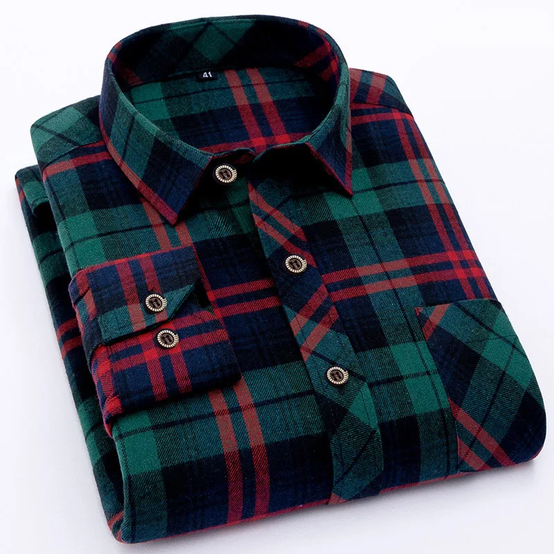 MT2388 Hot Sales Custom Cotton Blends Sanding Casual Long Sleeve Plaid Shirt Plus Size Shirt