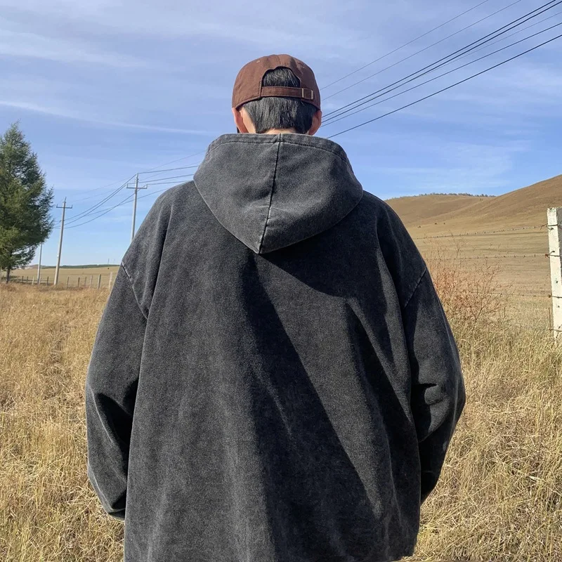 custom acid wash hoodie puff print embroidery distressed zip up hoodie sweatshirt vintage wash full-zip hoodie blank 100% cotton