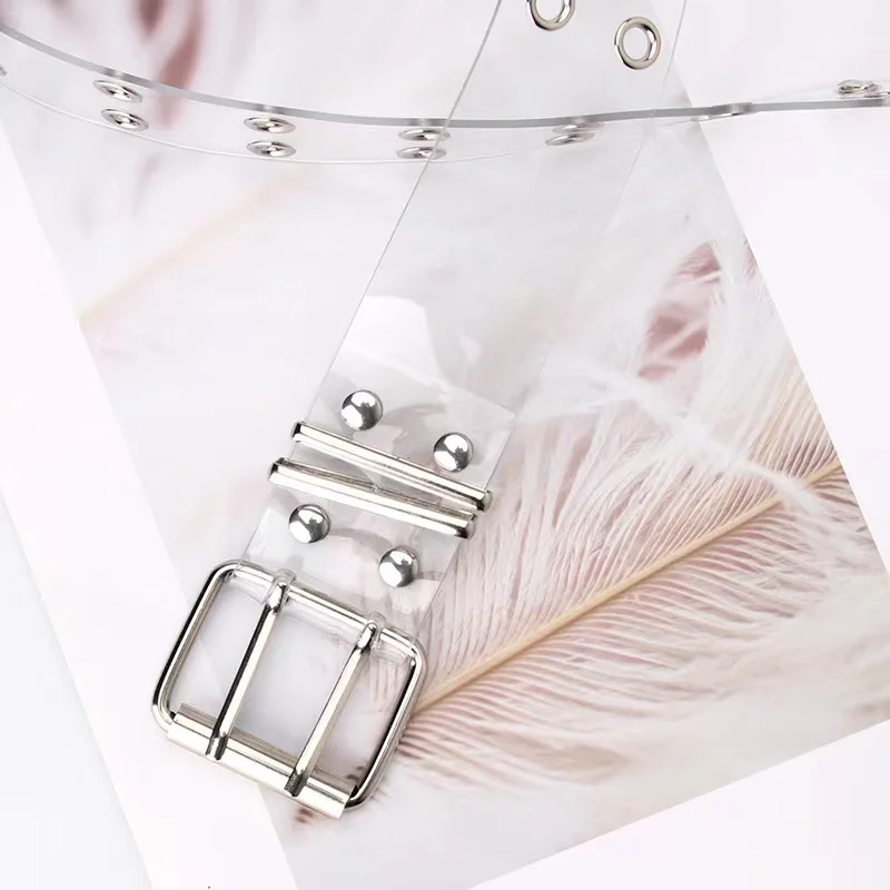 New cross-border fashion transparent belt with punk style double exhaust eye ladies belt jeans belt