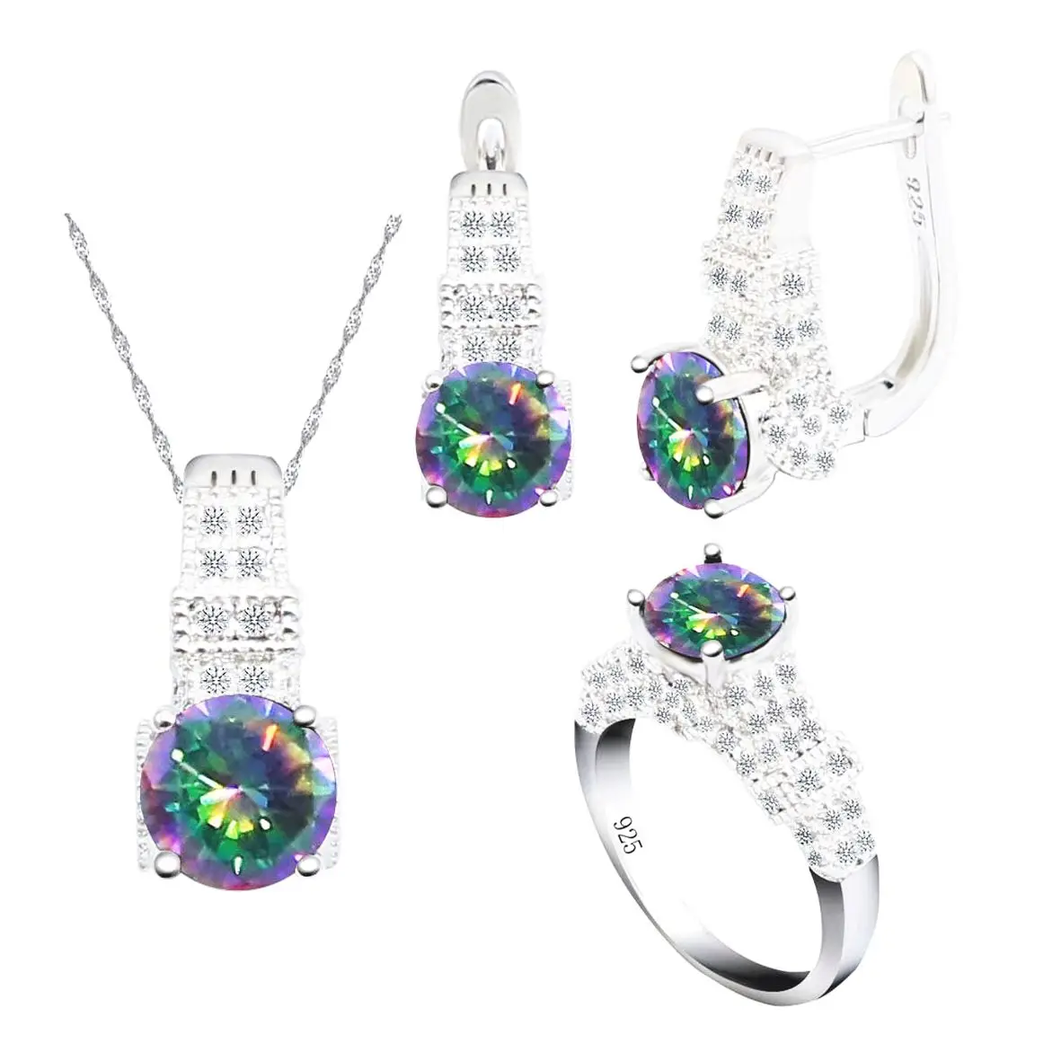 925S Jewel Jewelry Set Display Silver Indian Jewelry  Quinceanera Jewelry Set Silver Aquamarine Wedding Ring Set