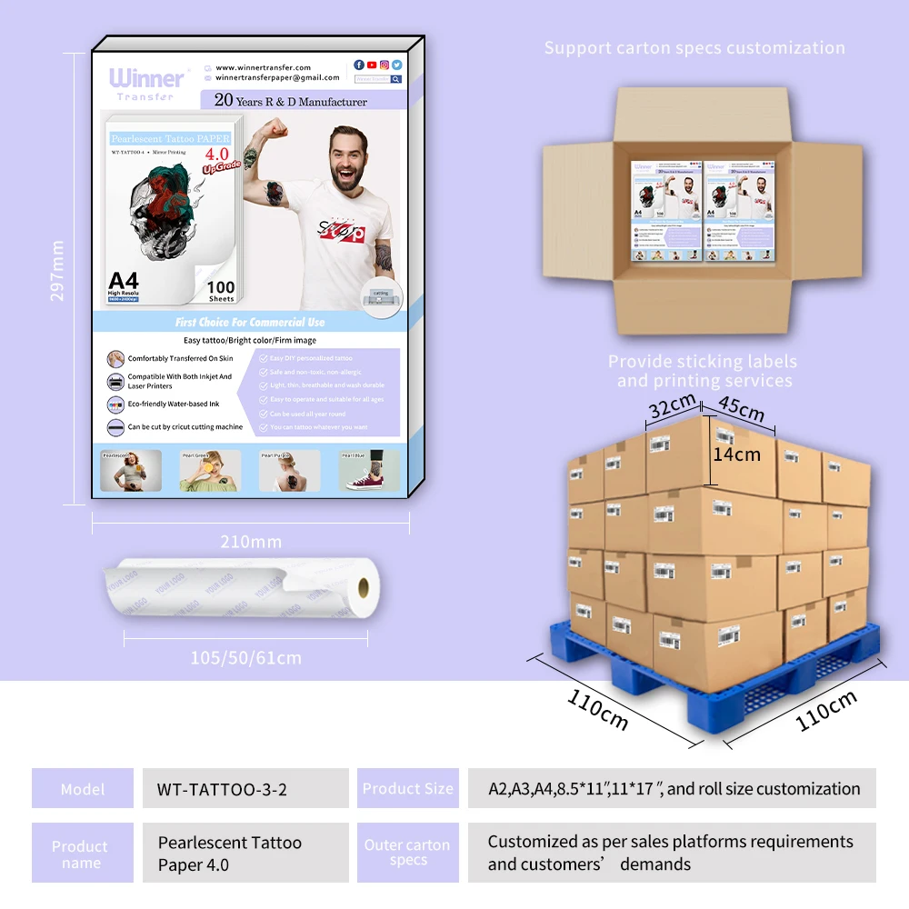 Winner Transfer Printable CE certificationTemporary Tatoo Sticker tatoo transfer paper for bodys