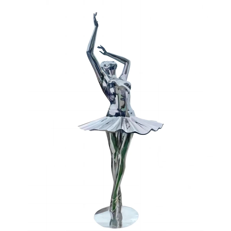 Stainless steel mirror surface girl ballet dancer sculpture statue