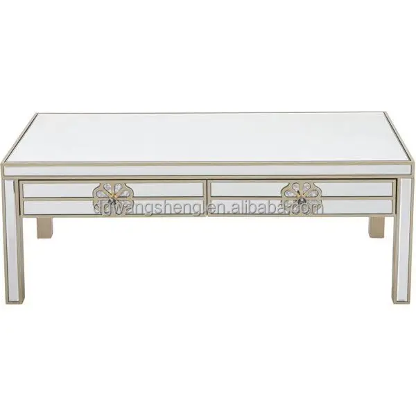 UAE classic luxury handmade mirrored coffee table 2022 new design rectangle glass center table with 4 drawers
