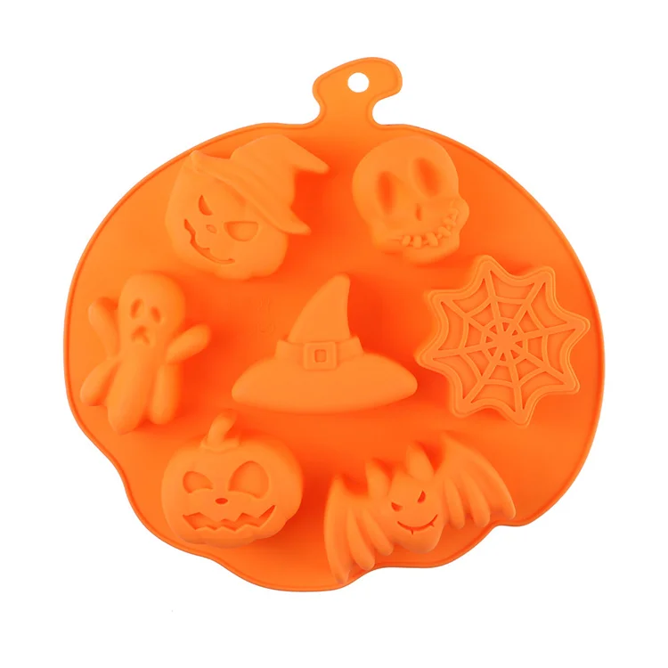 DIY Halloween Candy Chocolate Moulds Pumpkin Wizard Hat Ghost Bat Skulls Brain Baking Mold Silicone Halloween Cake Cookie Molds