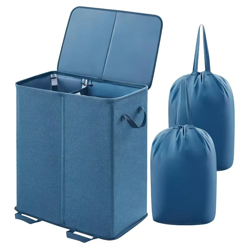 2024 new double-compartment laundry basket with lid detachable laundry storage bag dirty laundry basket