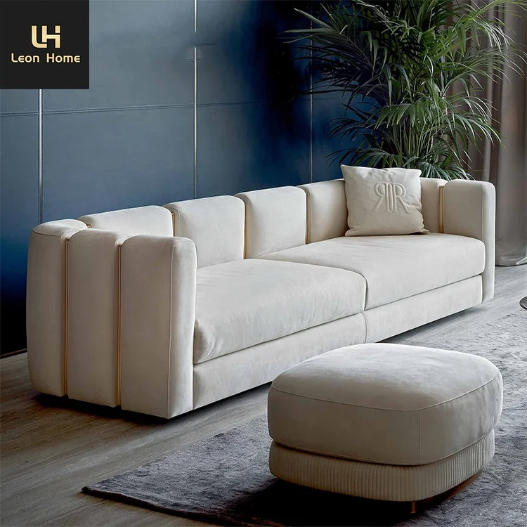 Wholesale price high-end italian style 3 seater velvet fabric sofa living room luxury
