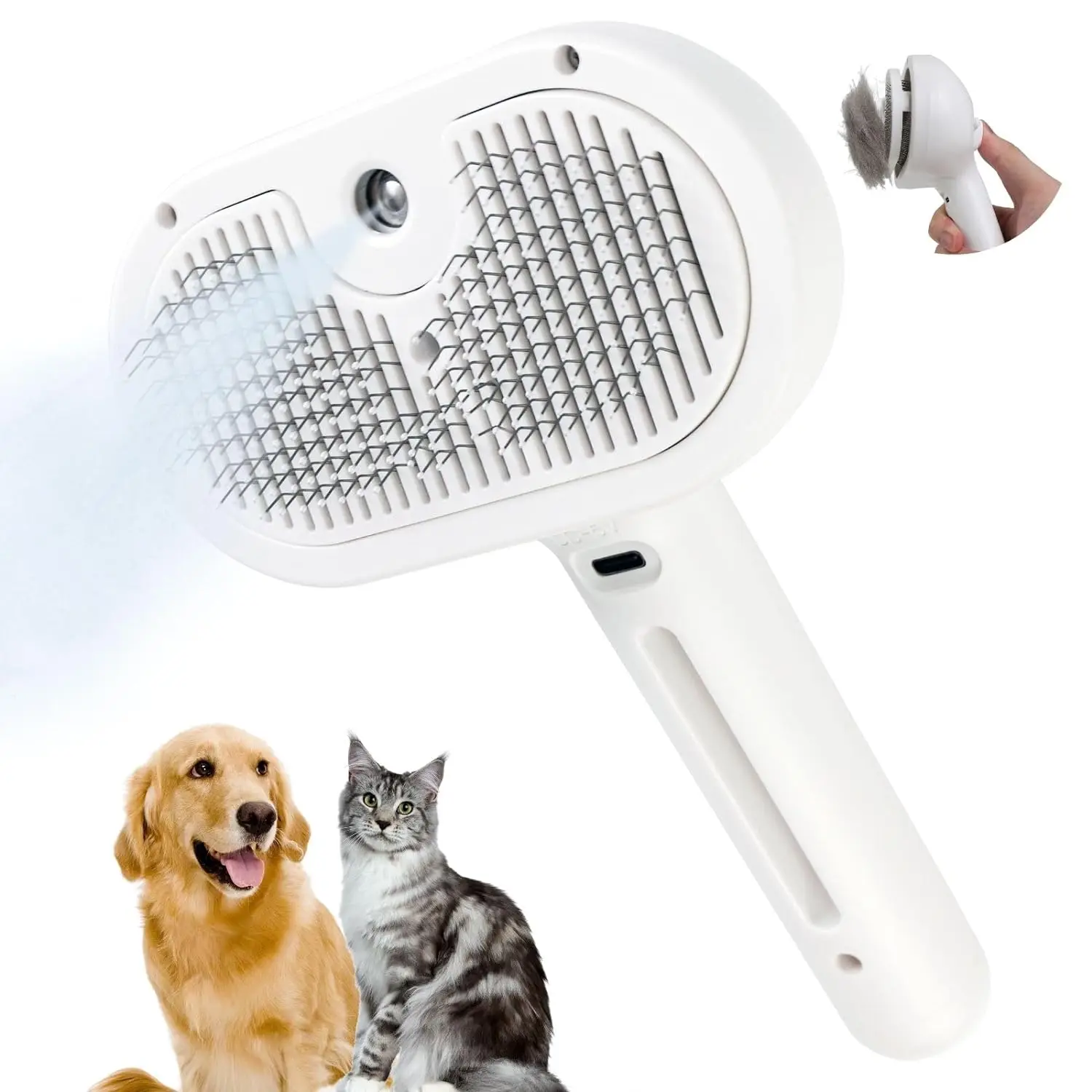 Pet Hair Removal Comb with Water Tank Cat Steamy Sprayer Pet Steam Brush Slicker Brush for Cats