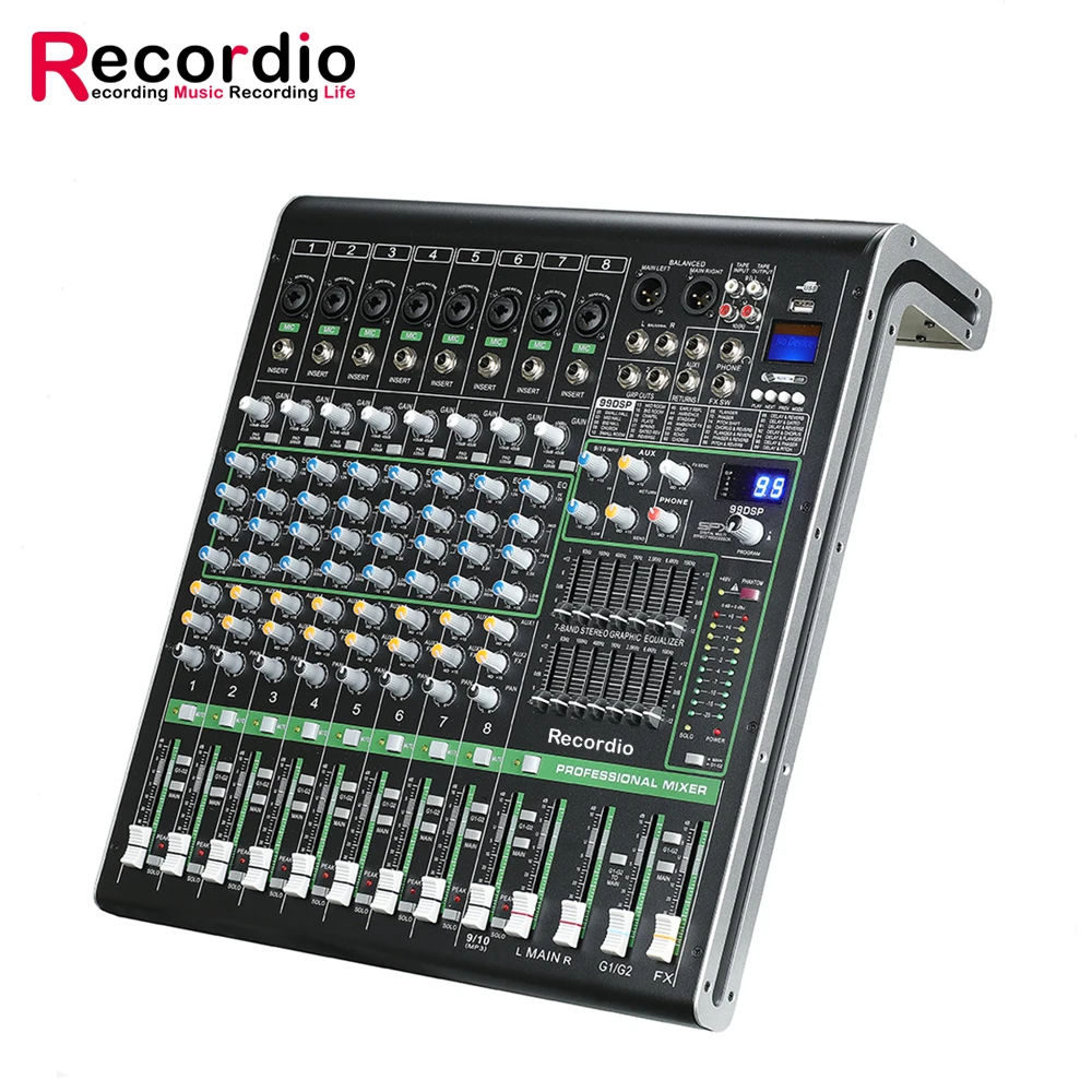 GAX-XS8 Professional Audio mixing console Video & Lighting 8 channels with USB MP3 player mixing console 99 DSP DJ audio console