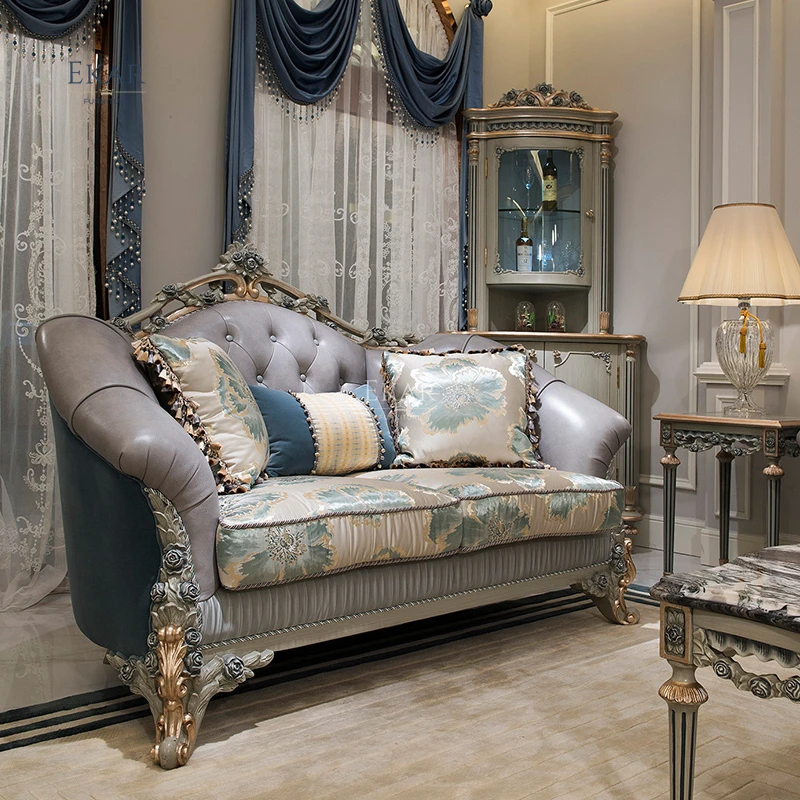 Retro Home Decor Wooden Sofa Furniture Luxury Solid Wood Carved Sofa European Living Room Furniture for Luxurious Palace