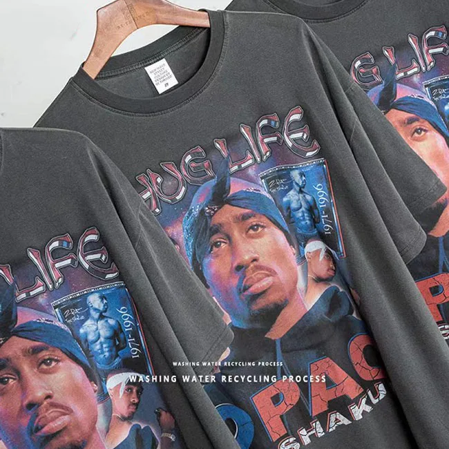 Streetwear T-shirt 260gsm Heavy Weight Cotton Oversized Vintage Printed Graphic Acid Wash T shirt Men Sleeveless